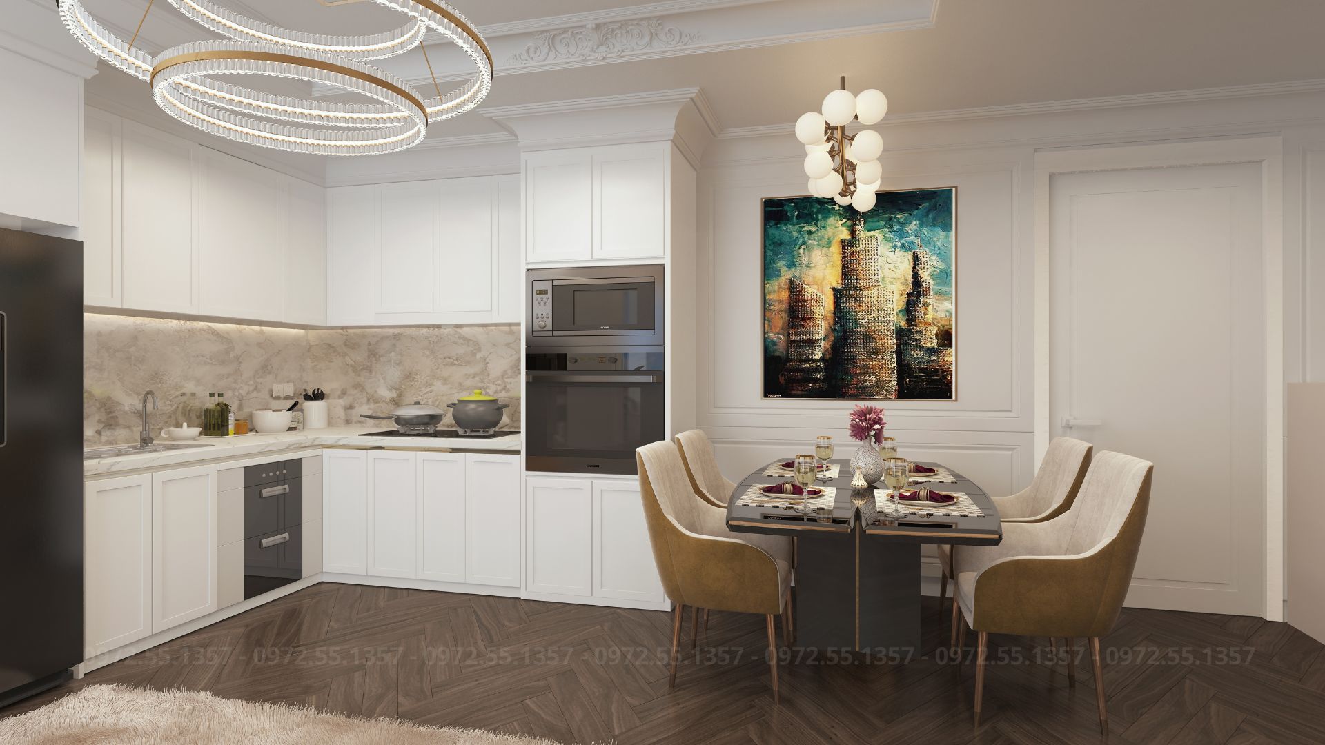 Căn hộ mẫu FLC Hausman - phòng bếp và phòng ăn